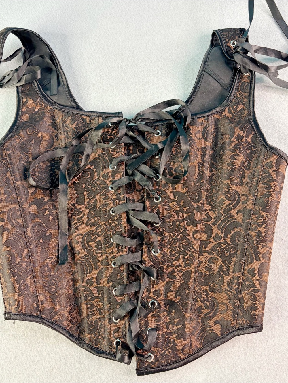 Steampunk Brown Jacquard Corset Medieval  Renaissance Festival Top Womens Medium - Picture 2 of 7